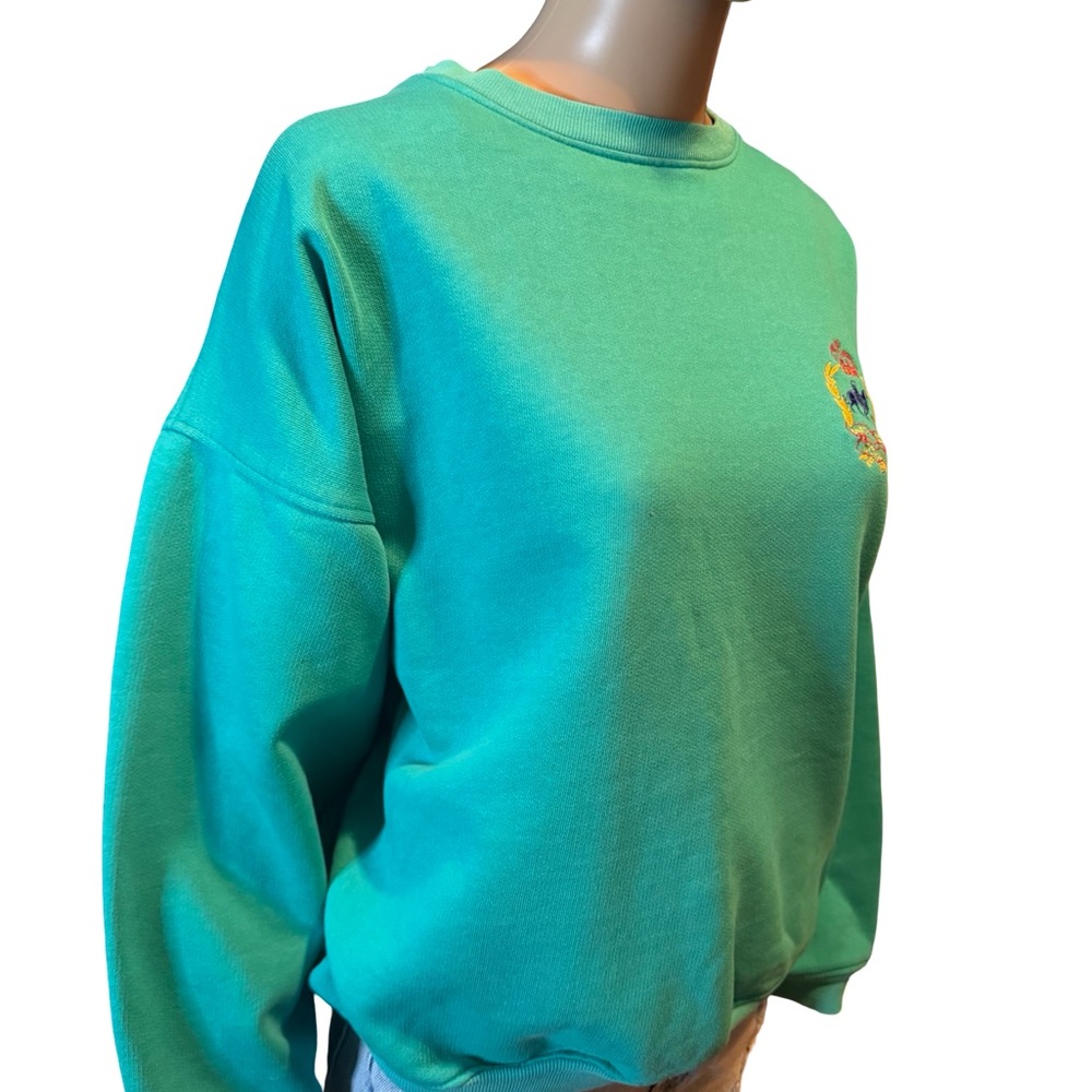Embroidered Crest Crewneck Sweatshirt in Teal - Picture 7 of 10